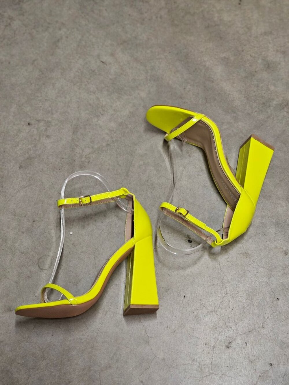 Neon Yellow Block Heel Sandals With Adjustable Ankle Strap Open Toe Design And G - Picture 9 of 15